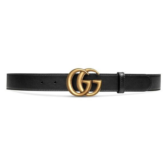 Gucci 414516 AP00T Belt Black Leather with Gold Double G Buckle Slim 3cm - Picture 1 of 8